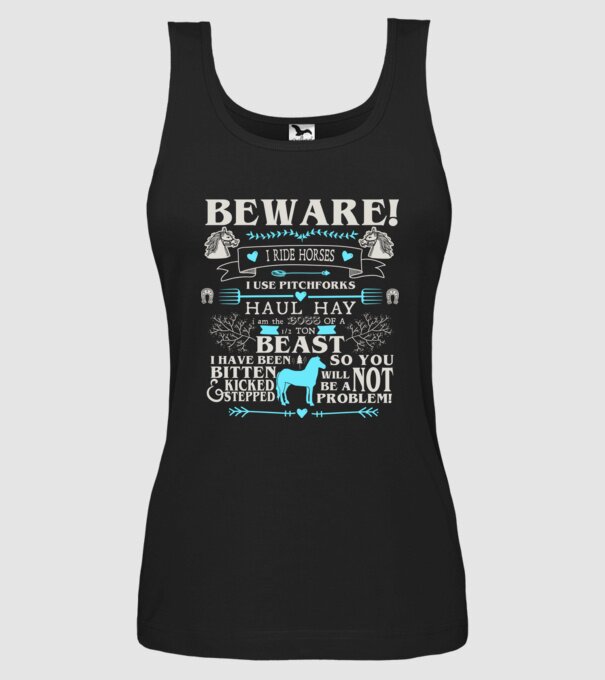 Beware i ride horses model negru pe tricou