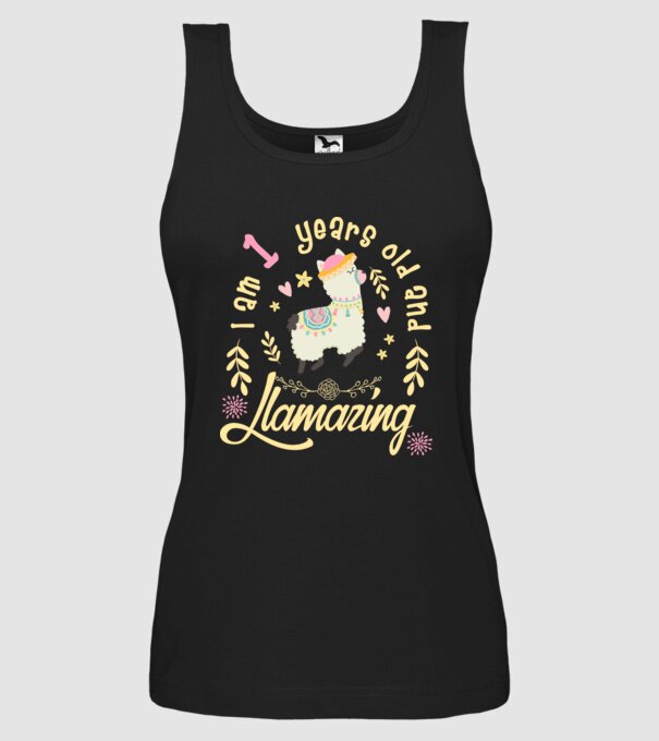 Birthday Llamazing 1 years old model negru pe tricou