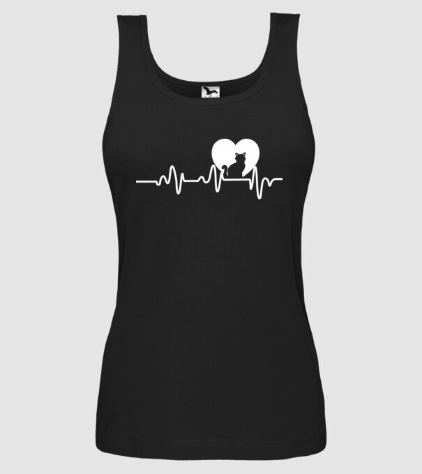 pisică heartbeat model negru pe tricou