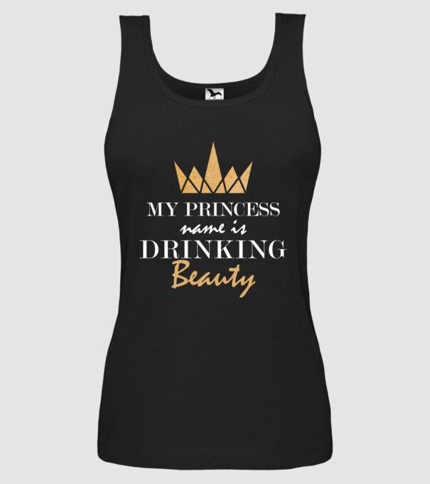 drinking beauty gold model negru pe tricou