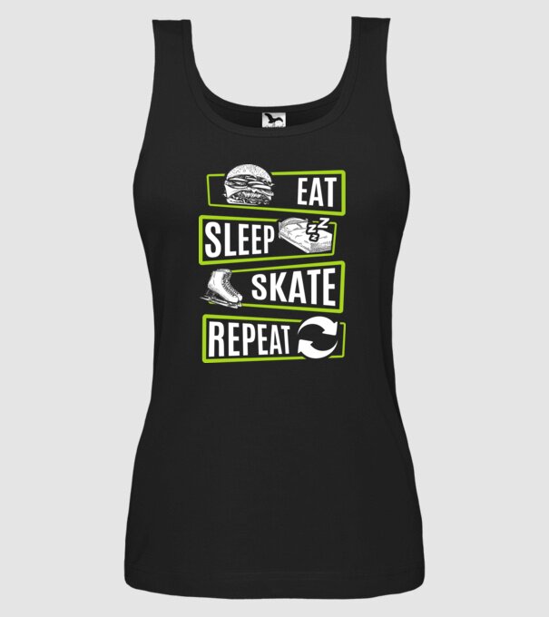 Eat sleep repeat patinaj V2 model negru pe tricou