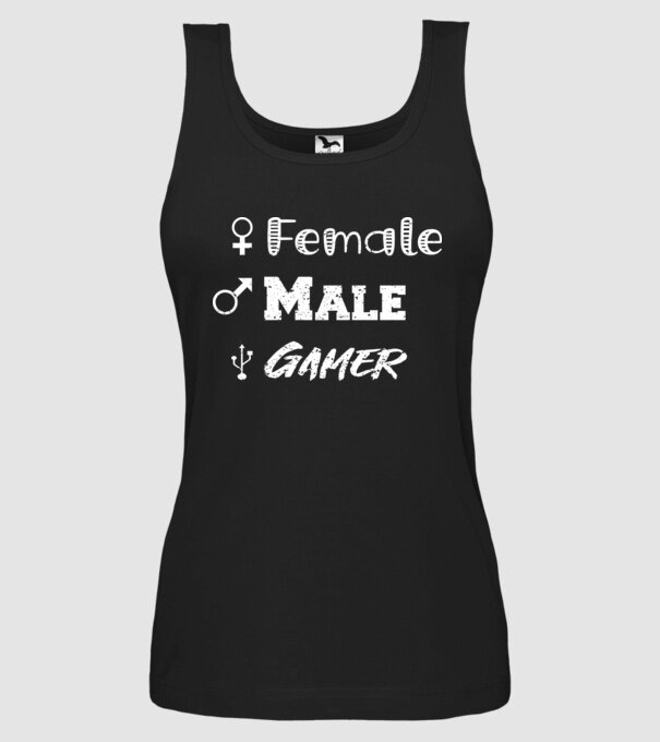 Female Male Gamer model negru pe tricou