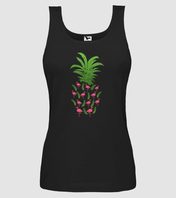 Flamingo ananas model negru pe tricou