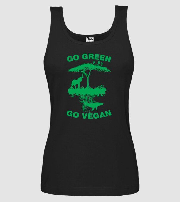 go green go vegan model negru pe tricou