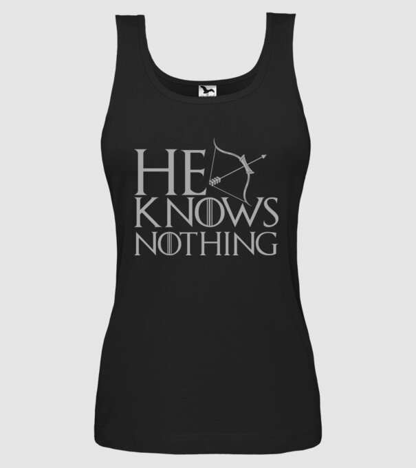 Cuplu He knows nothing model negru pe tricou