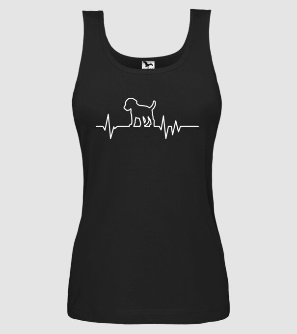 Heartbeat line Beagle model negru pe tricou