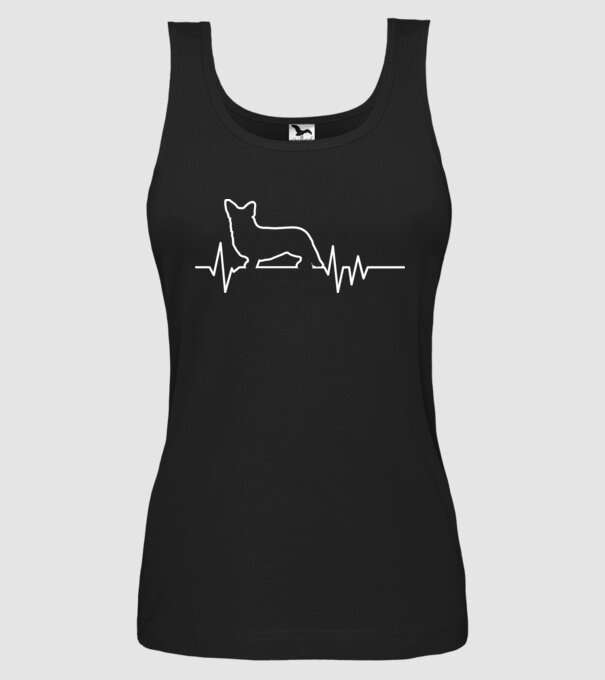 Heartbeat line Corgie model negru pe tricou