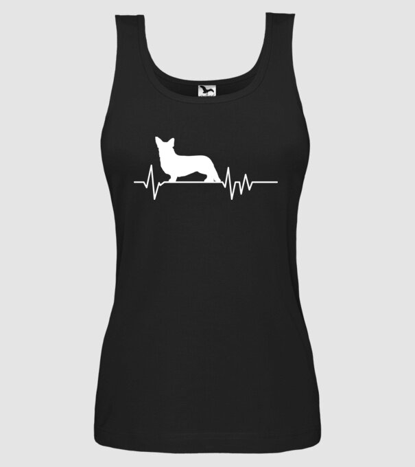 Heartbeat silueta Corgie model negru pe tricou