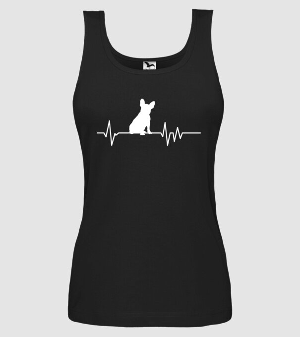 Heartbeat siluetă Bulldog francez model negru pe tricou