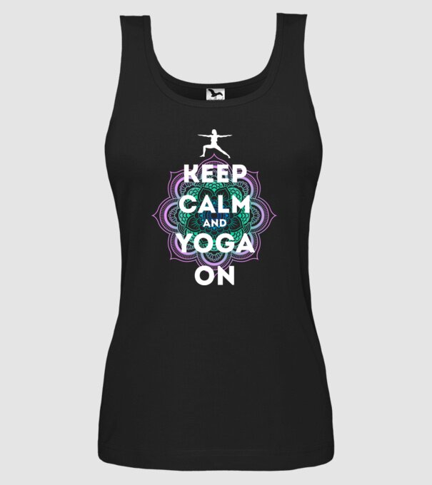 keepcalm yoga white model negru pe tricou