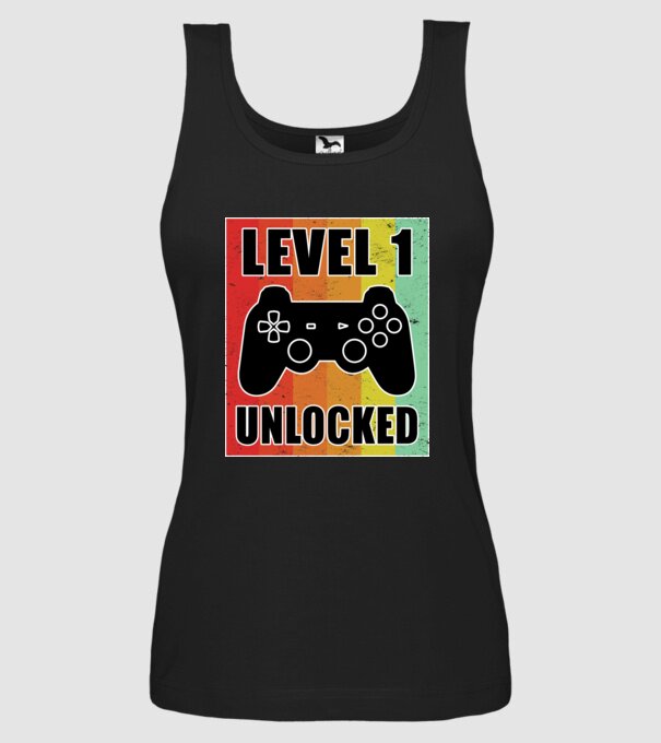 level 1 unlocked retro gamer model negru pe tricou