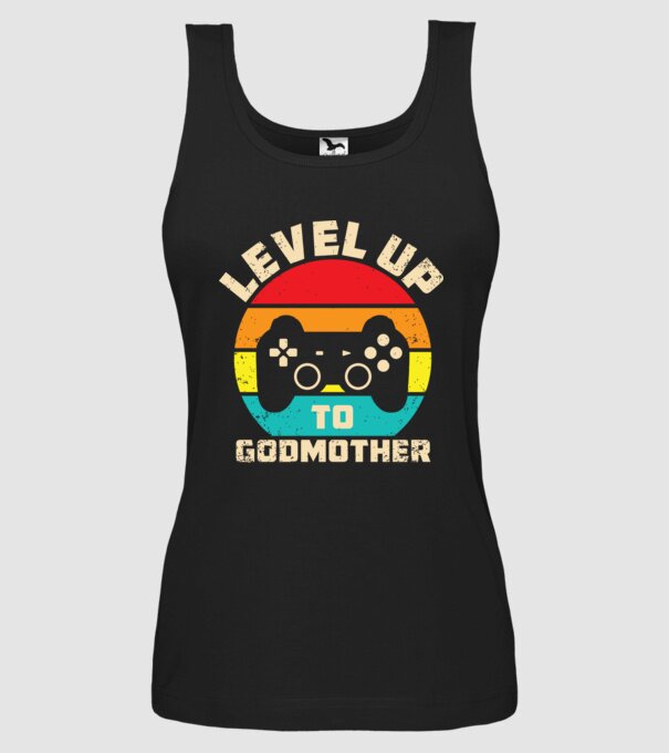 Level Up Godmother model negru pe tricou