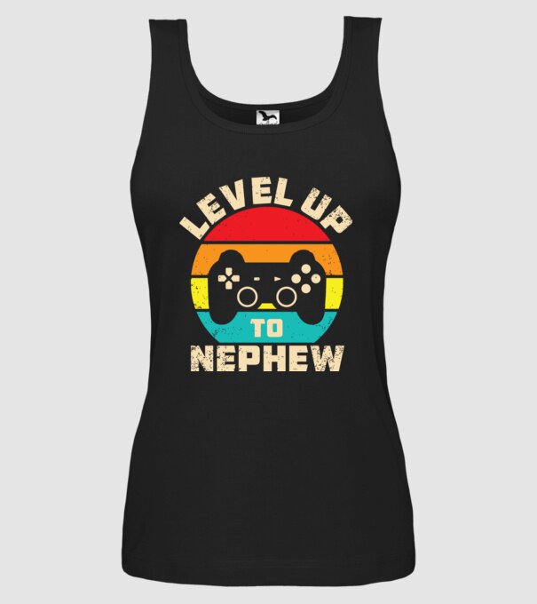 Level Up Nephew model negru pe tricou