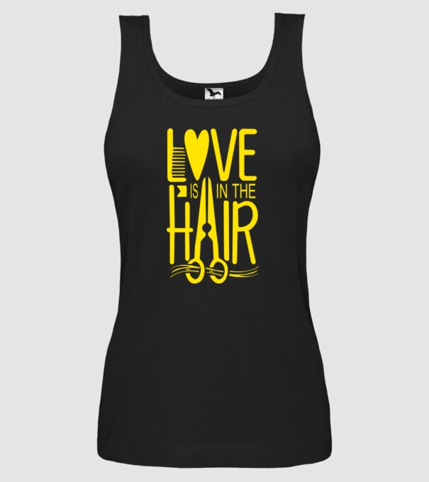 Love is in the hair model negru pe tricou