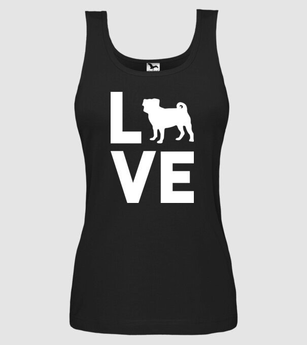 LOVE Mops model negru pe tricou