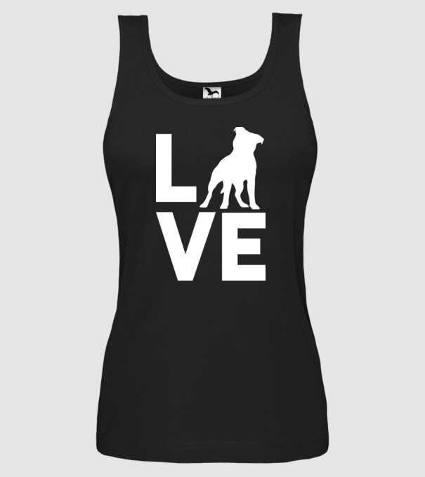 LOVE Staffordshire Terrier model negru pe tricou