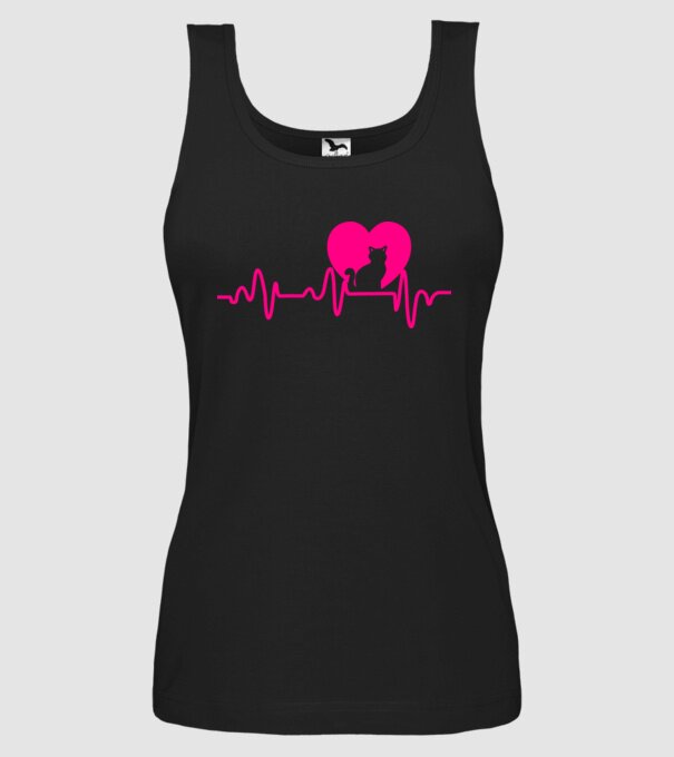 Pisică heartbeat model negru pe tricou