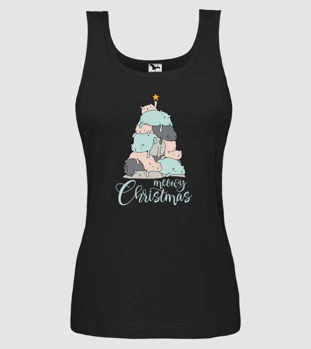 Meowy Christmas model negru pe tricou