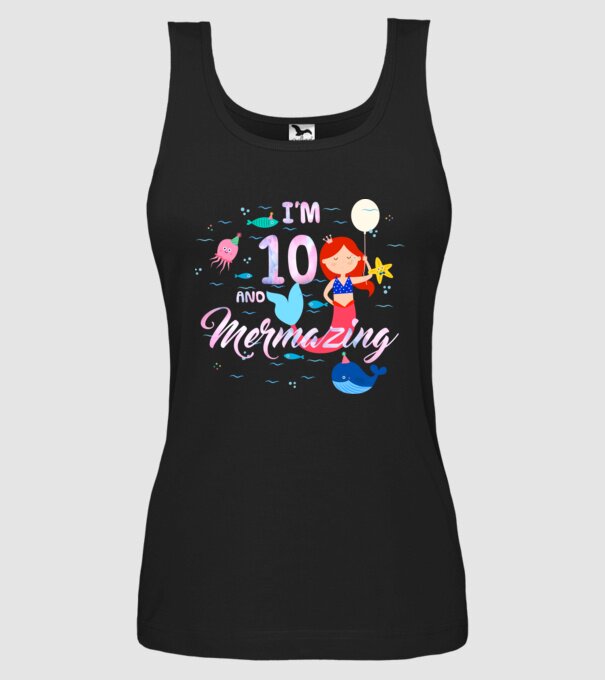 Mermazing Birthday 10 model negru pe tricou