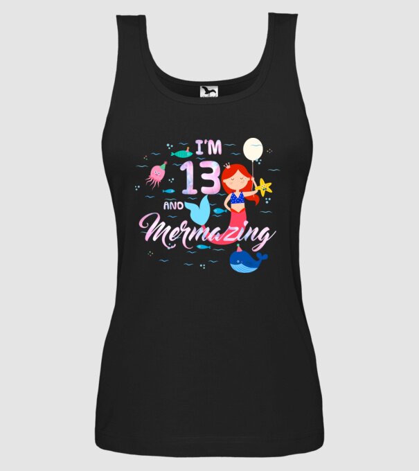 Mermazing Birthday 13 model negru pe tricou