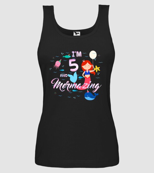 Mermazing Birthday 5 model negru pe tricou