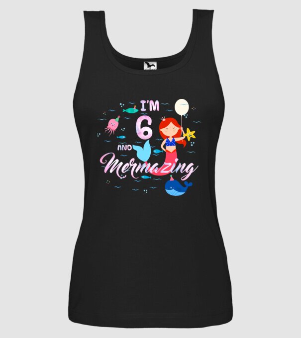 Mermazing Birthday 6 model negru pe tricou
