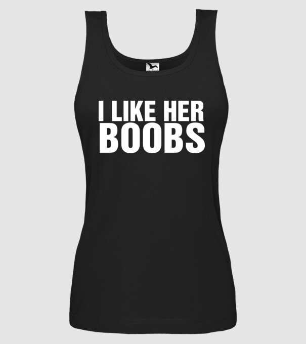Motiv cuplu I like her boobs model negru pe tricou
