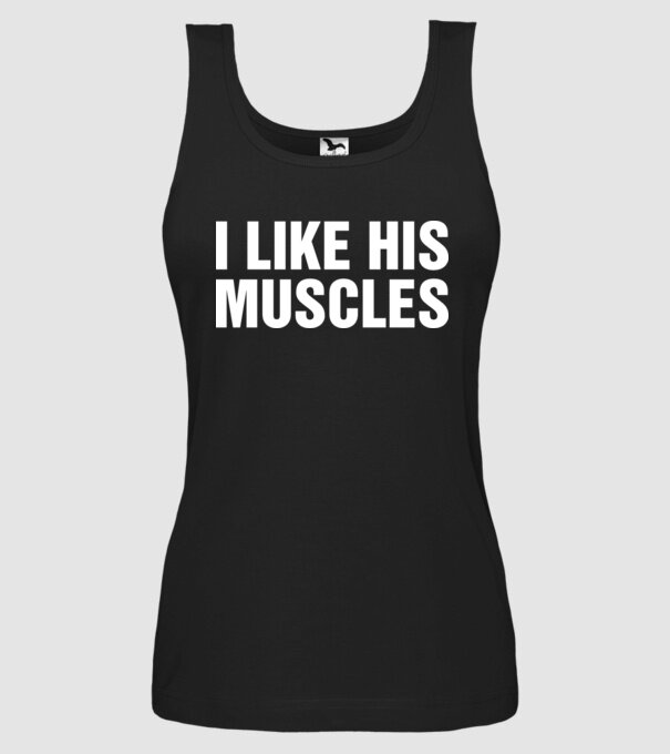 Motiv cuplu I like his muscles model negru pe tricou