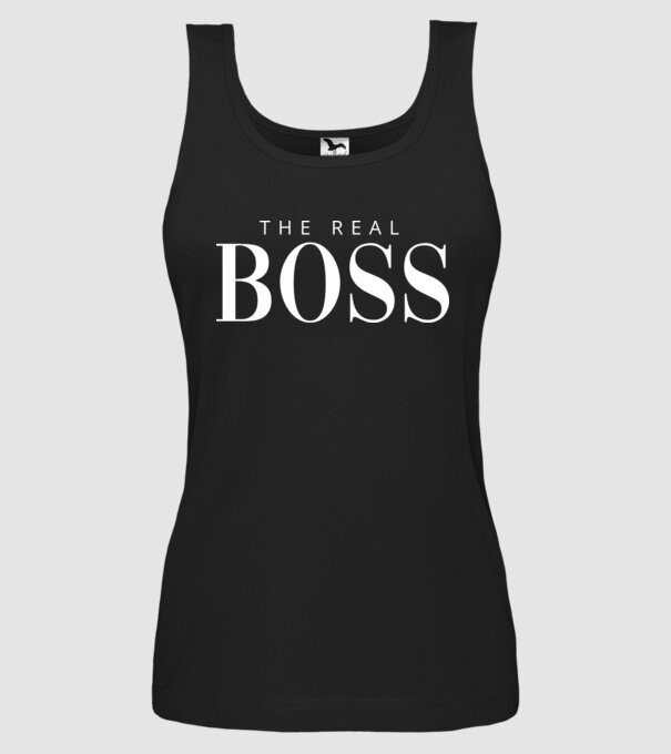 Motiv cuplu The REAL Boss model negru pe tricou