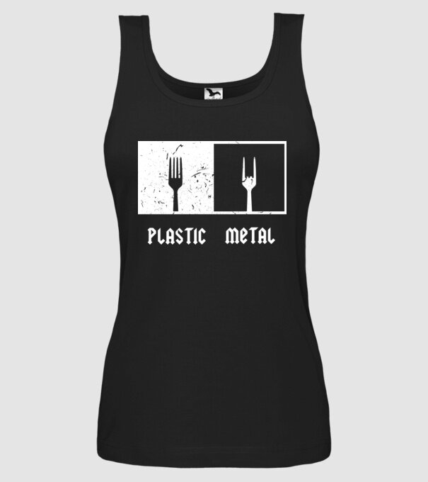 Plastic vs metal model negru pe tricou