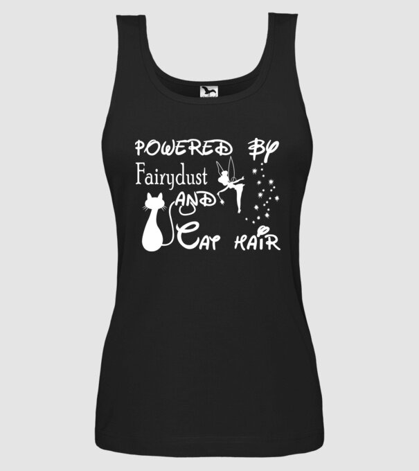 Powered by fairydust and cat hair model negru pe tricou