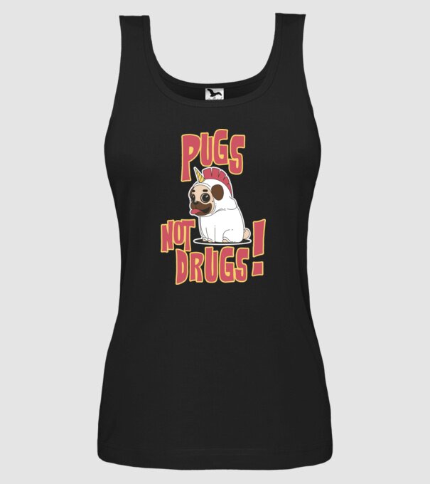 Pugs not drugs model negru pe tricou
