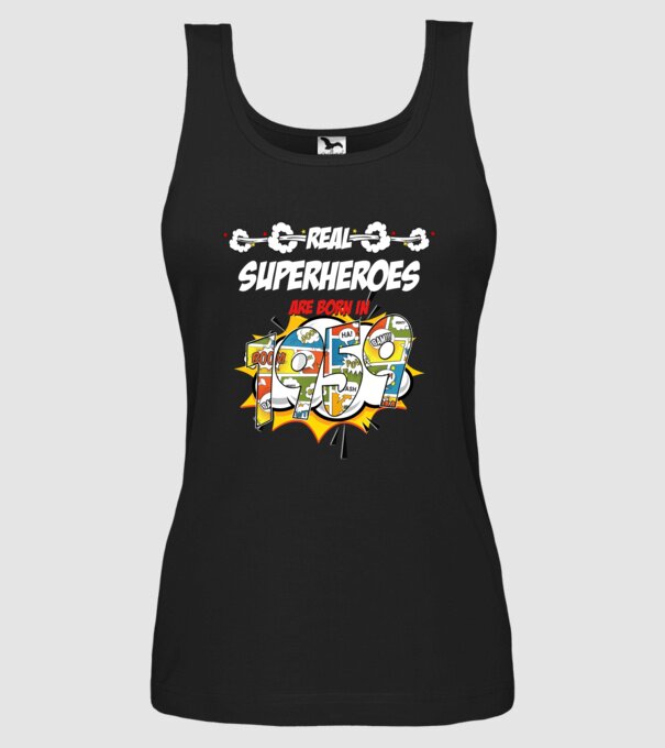 real superheroes are born in 1959 model negru pe tricou