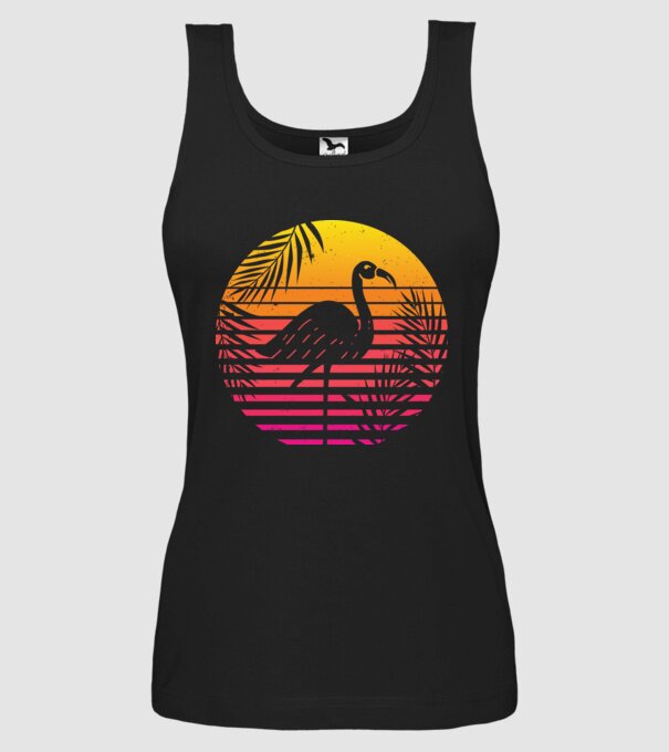 Retro flamingo sunset model negru pe tricou