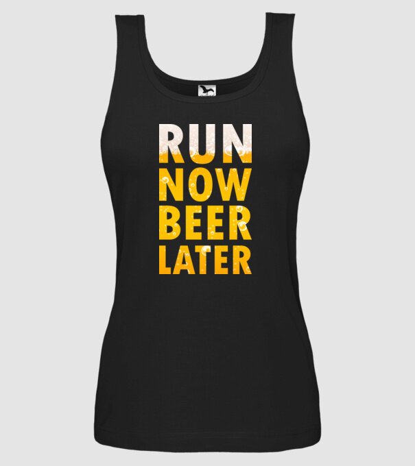 Run now beer later model negru pe tricou
