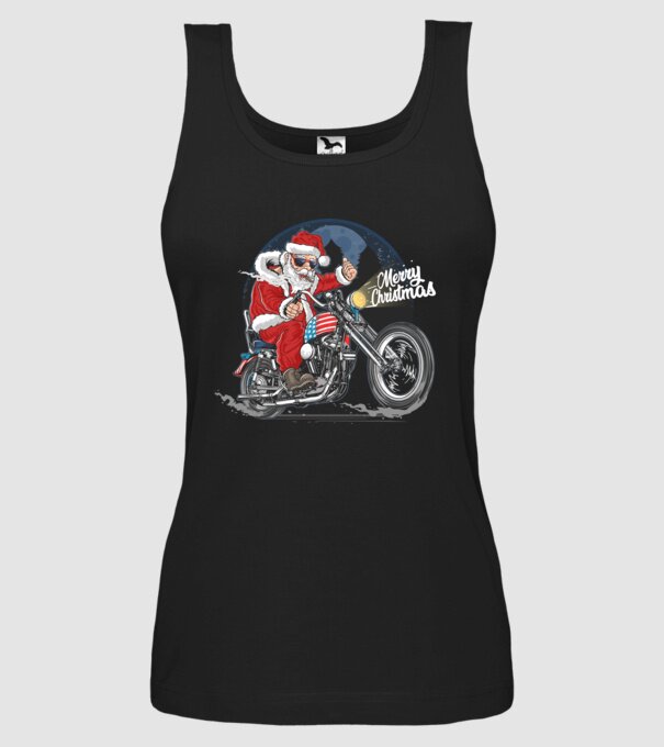 Santa Motocicletă Merry Christmas model negru pe tricou