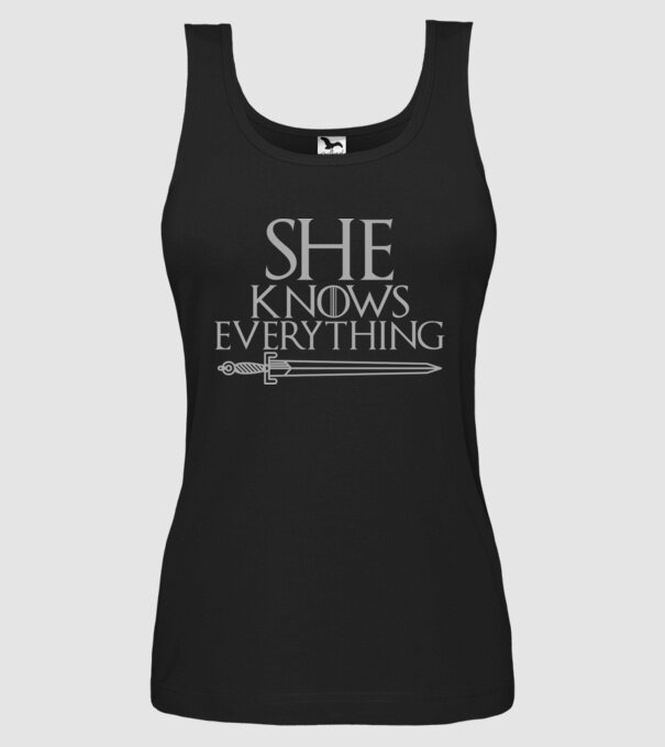 Cuplu She knows everything model negru pe tricou