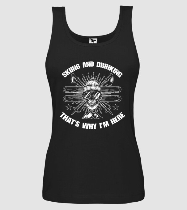 Skiing and drinking model negru pe tricou