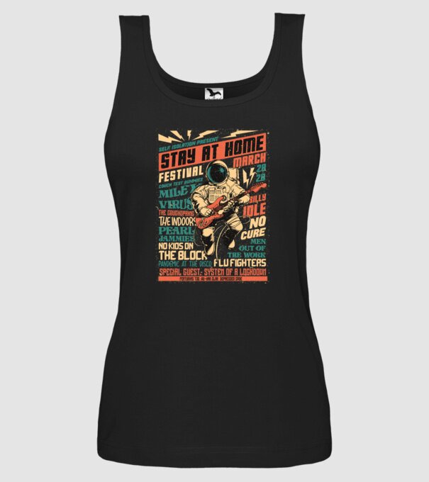 Stay at home festival model negru pe tricou