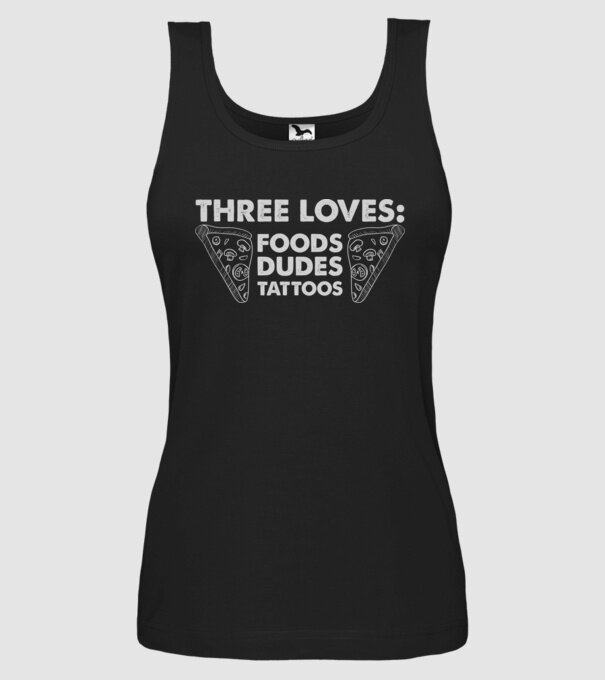 Three loves model negru pe tricou