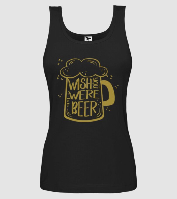 Wish u were beer model negru pe tricou