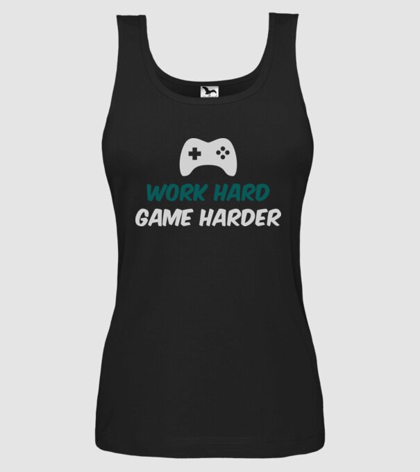Work hard, game harder model negru pe tricou