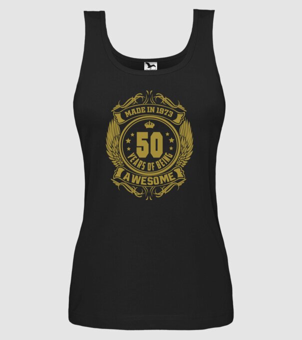 50 years of being awesome winged model negru pe tricou