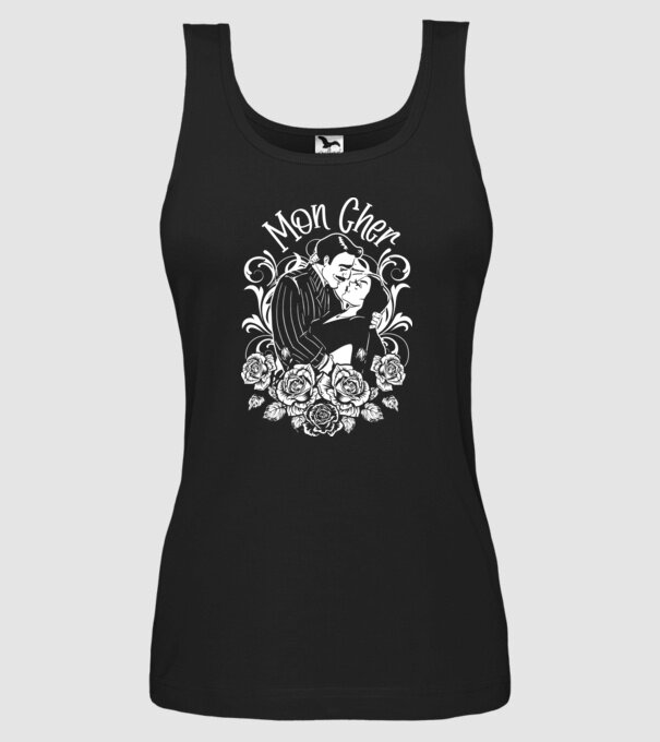 Addams family couple shirt Morticia and Gomez Mon cher model negru pe tricou