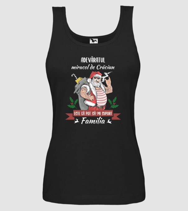 adevăratul miracol de Crăciun este că pot să-mi suport familia model negru pe tricou