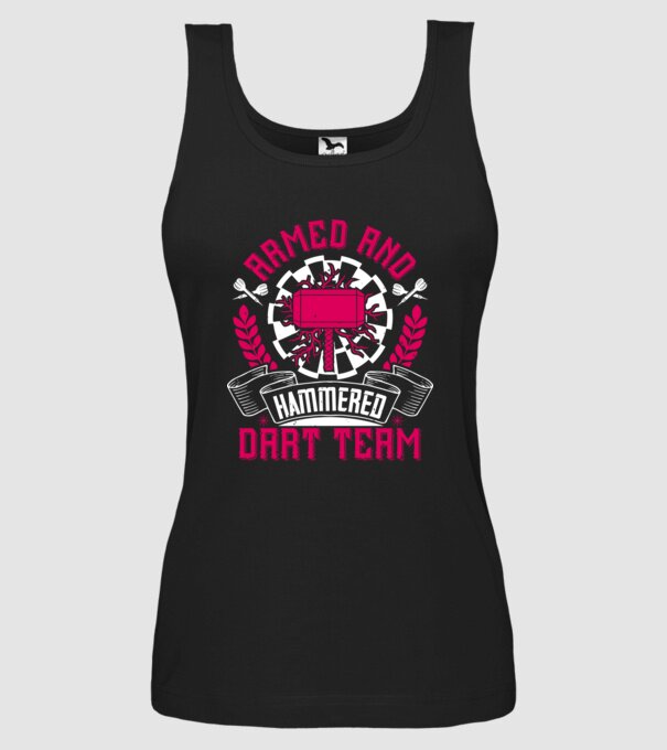 Armed and Hammered dart team model negru pe tricou
