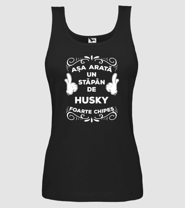 Așa arată un stăpân de Husky foarte chipeș model negru pe tricou