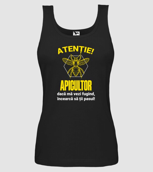 Atenție, apicultor! Dacă mă vezi fugind, încearcă să ții pasul! model negru pe tricou
