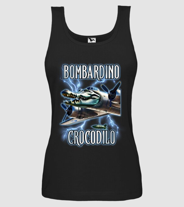 Bombardino Crocodilo model negru pe tricou
