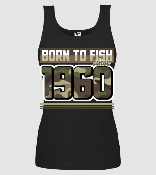 Born to fish since 1960 model negru pe tricou